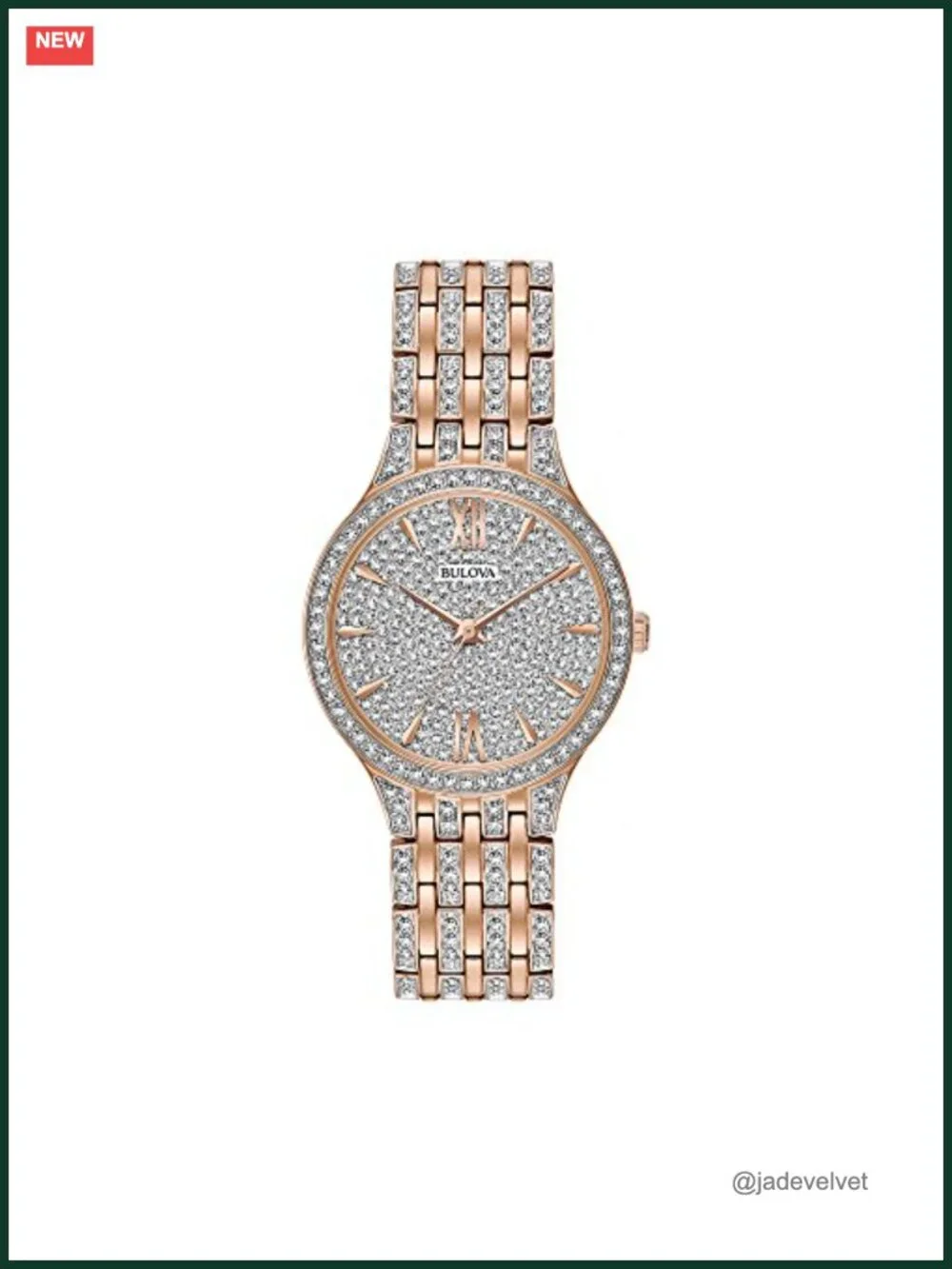 Bulova Ladies Crystal Watch Rose Gold Tone Stainless Steel Quartz
